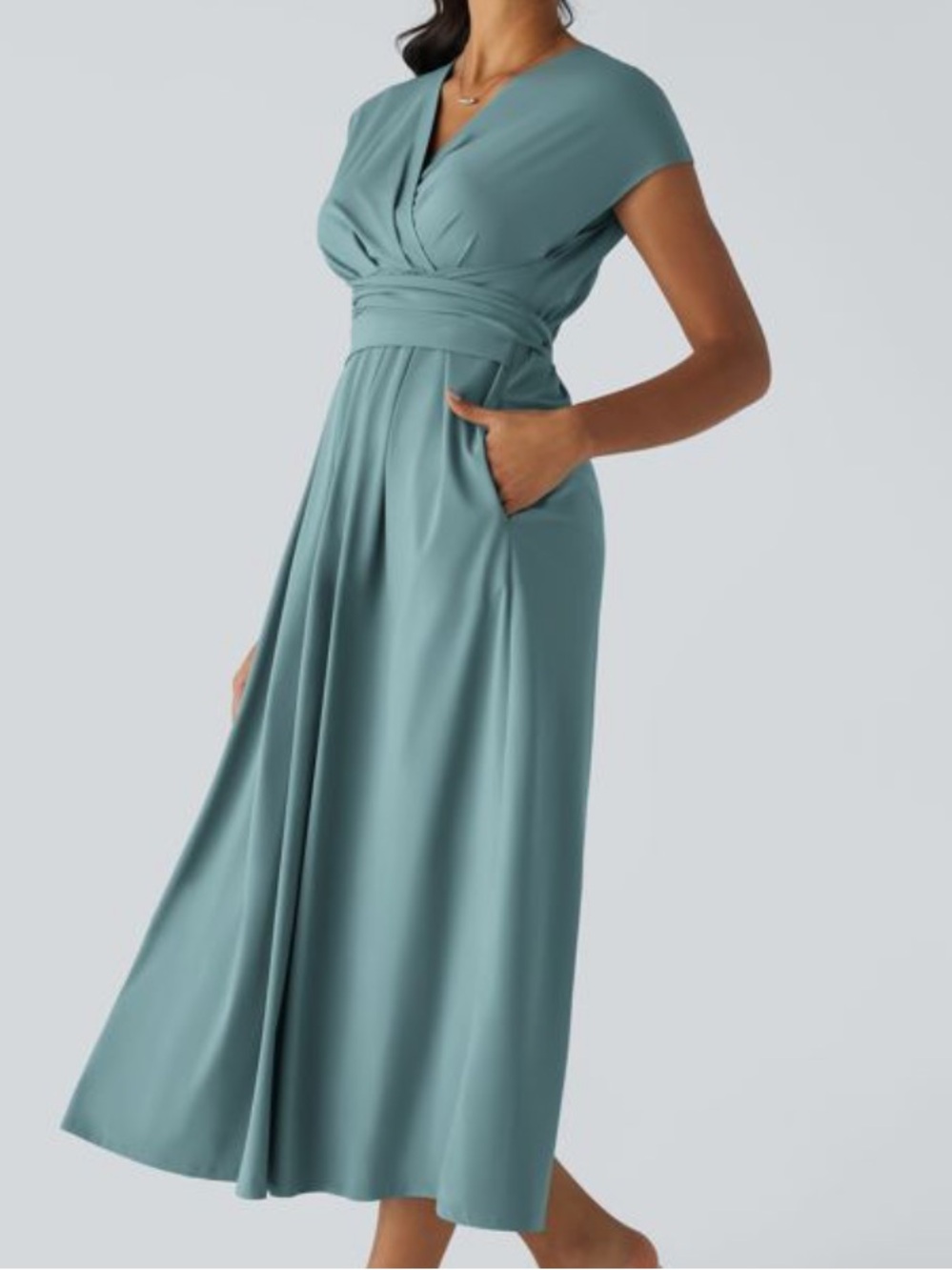 HALARA Teal Wrap-Style Midi Dress